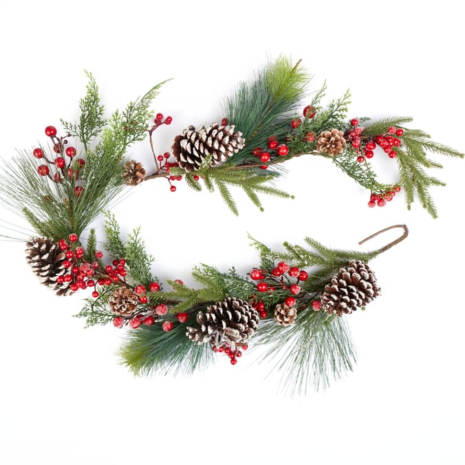 Christmas Pinecone & Berry Garland – Artificial Winter Foliage Decoration