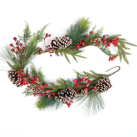Christmas Pinecone & Berry Garland – Artificial Winter Foliage Decoration