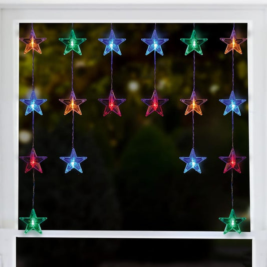 LED Star Curtain Lights – Multicolour Window Hanging Christmas Decoration