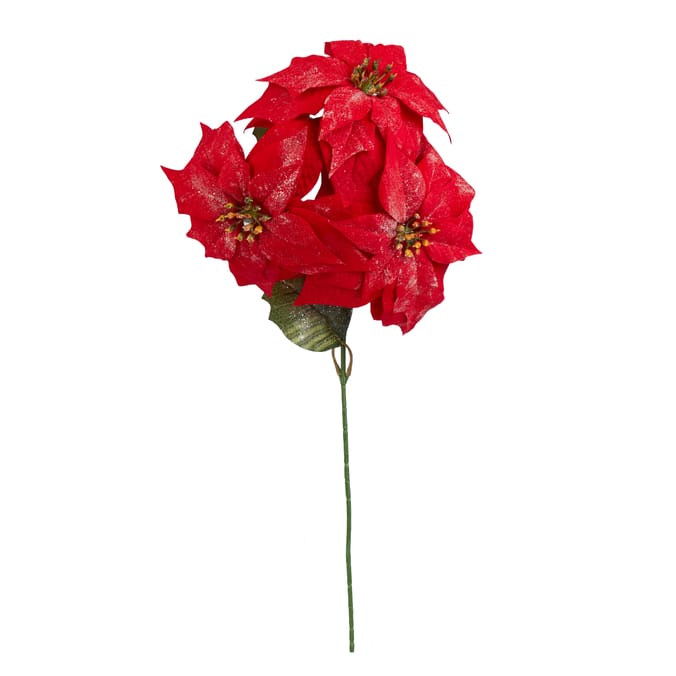 Artificial Poinsettia Stem – Christmas Faux Flower Decoration