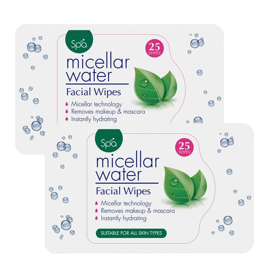 Spa Micellar Water Facial Wipes – 25 Wipes x 2 Packs (Gentle Cleanse & Refresh)
