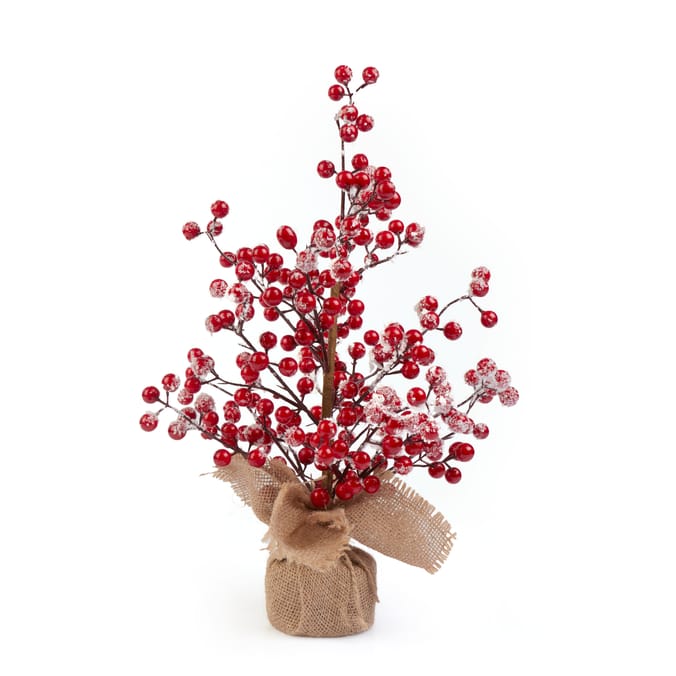 Tabletop Faux Berry Christmas Arrangement with Burlap Base – Holiday Decor Accent