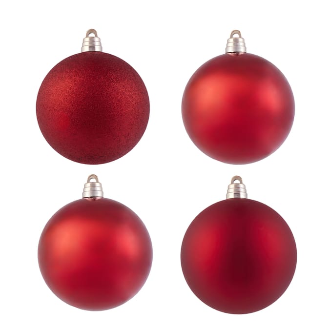 4-Pack Christmas Bauble Ornament Set – Shatterproof Tree Decorations with Matte, Glossy & Glitter Finishes