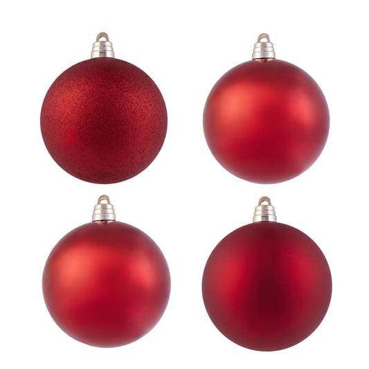 4-Pack Christmas Bauble Ornament Set – Shatterproof Tree Decorations with Matte, Glossy & Glitter Finishes