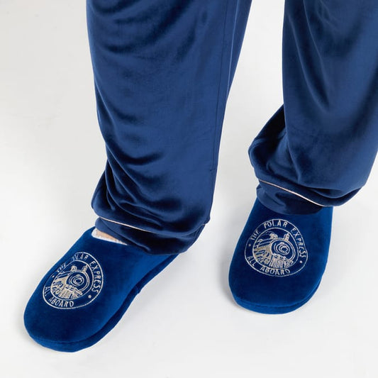 Polar Express House Slippers – Soft Plush Blue Indoor Slippers for Adults