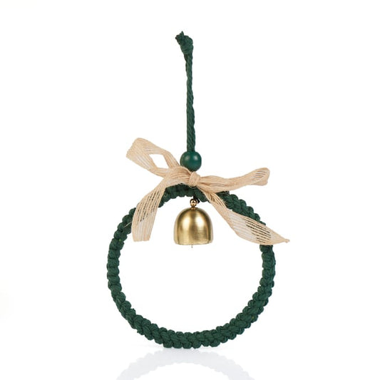 Handcrafted Rope Ring Ornament with Bell – Rustic Christmas Hanging Decoration for Tree, Door & Wall