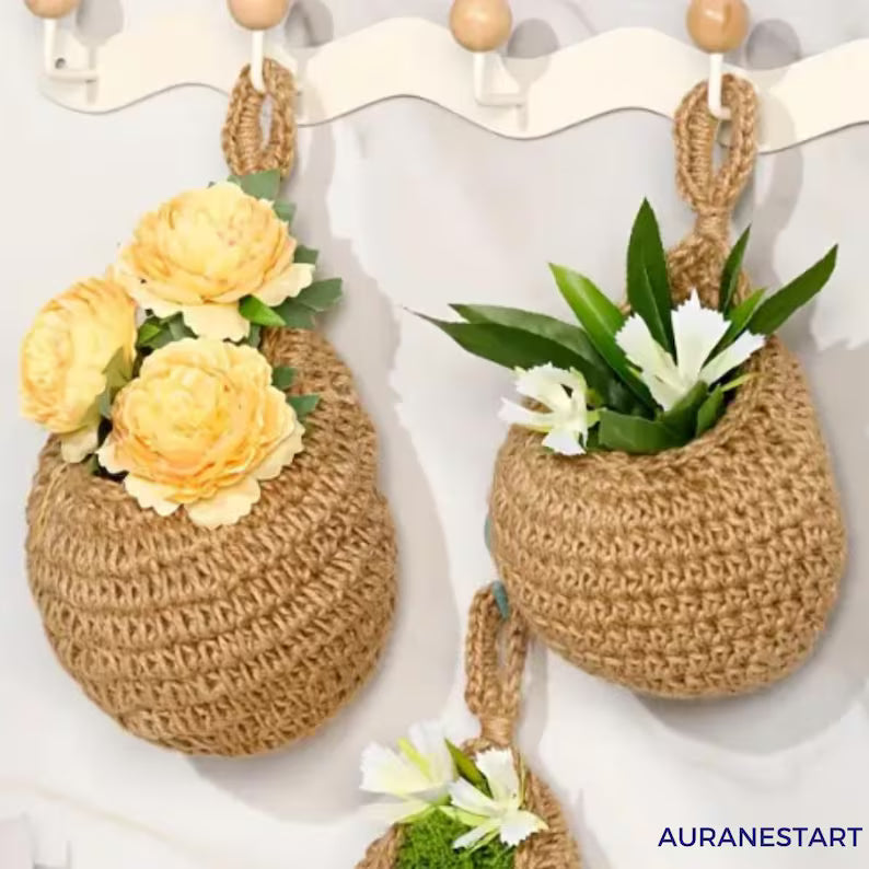 Jute Wall Hanging Basket Set: Rustic Farmhouse Kitchen Organizer