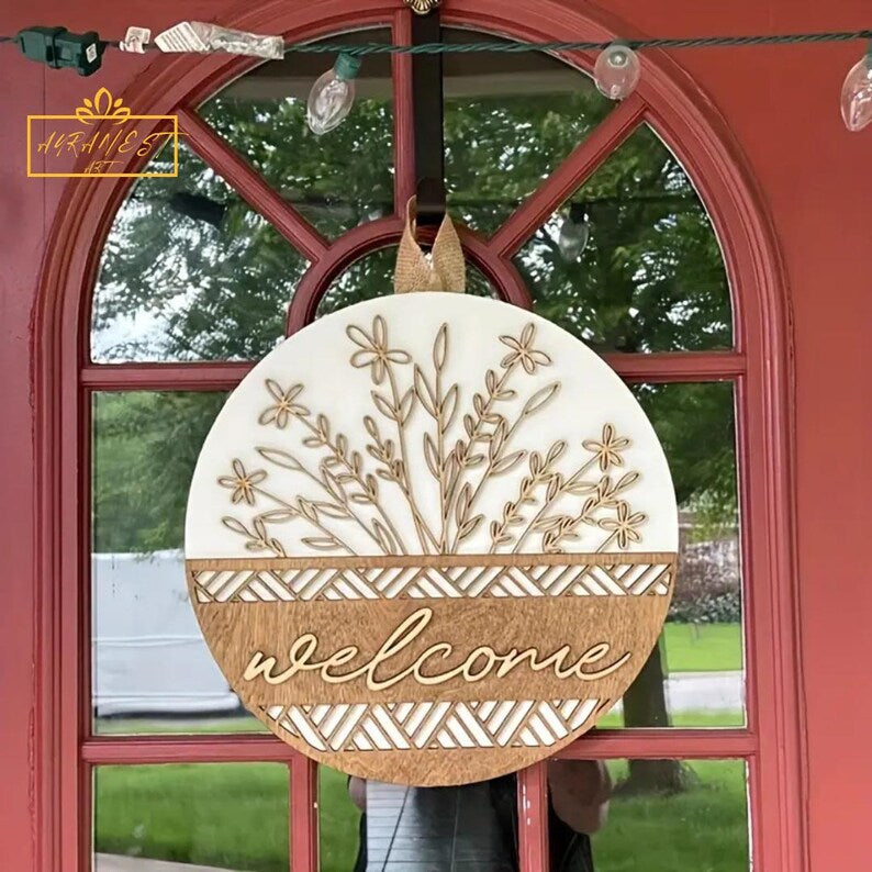 3D Wooden Welcome Door Hanger: Floral Entryway Decor
