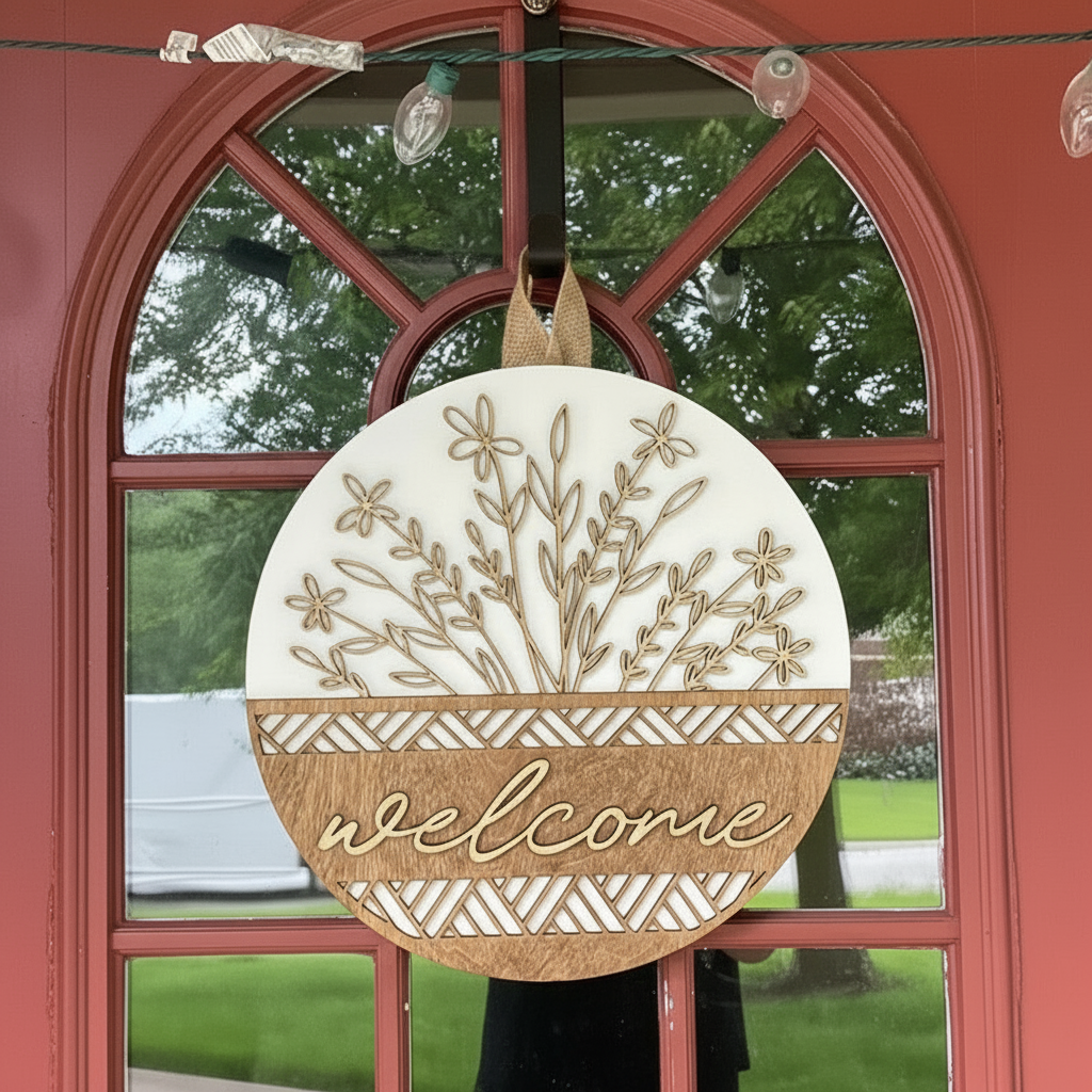 3D Wooden Welcome Door Hanger – Floral Entryway Sign for a Warm Home Greeting