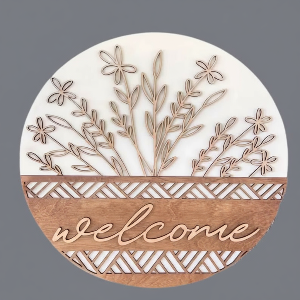 3D Wooden Welcome Door Hanger – Floral Entryway Sign for a Warm Home Greeting