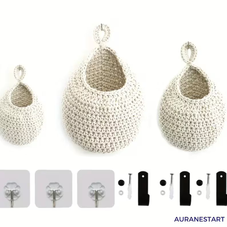 3 pc Wall Hanging Basket: Kitchen & Bathroom Organizer