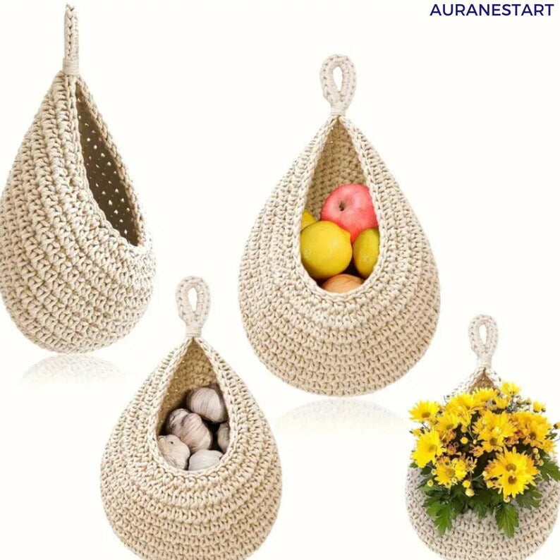 3 pc Wall Hanging Basket: Kitchen & Bathroom Organizer