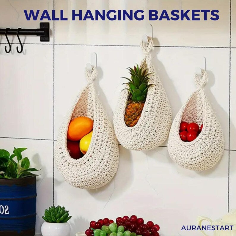 3 pc Wall Hanging Basket: Kitchen & Bathroom Organizer
