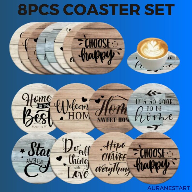 Inspirational Quotes Wooden Coasters: Home Decor, Set of 8