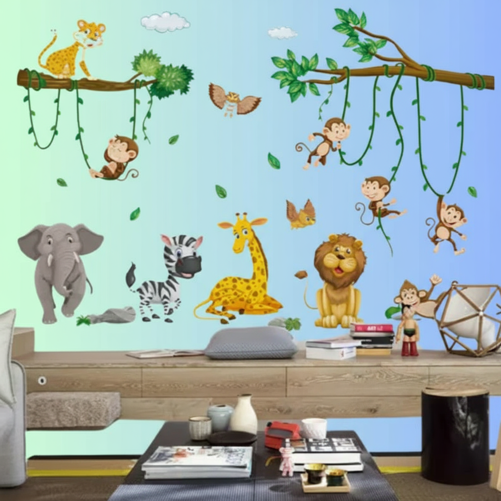 Jungle Safari Animal Wall Stickers – Kids Room Removable Vinyl Décor