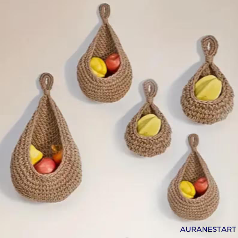 Jute Wall Hanging Basket Set: Rustic Farmhouse Kitchen Organizer
