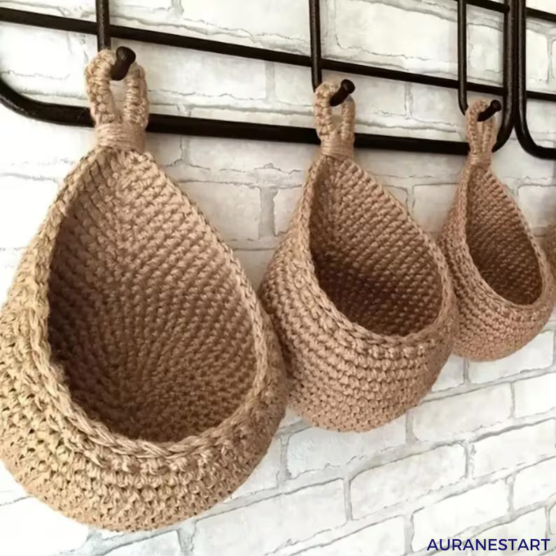 Jute Wall Hanging Basket Set: Rustic Farmhouse Kitchen Organizer