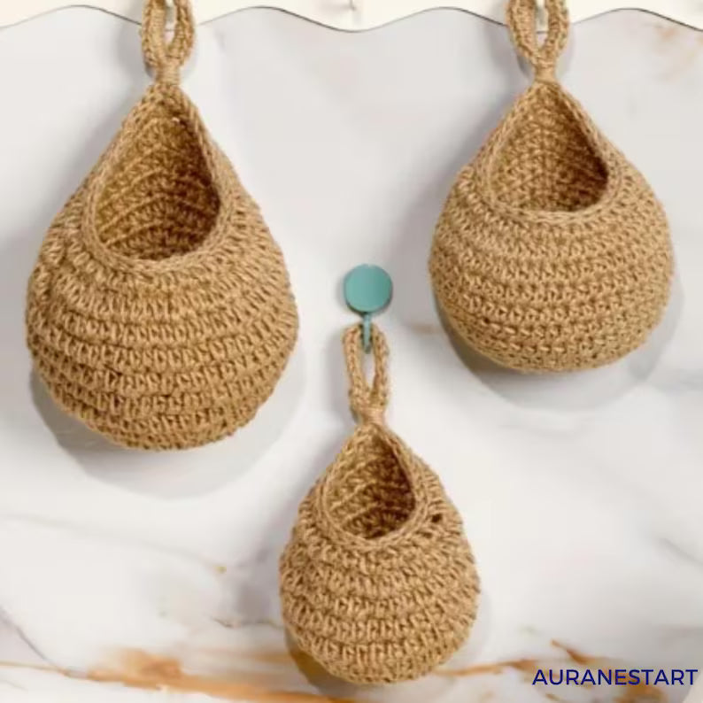 Jute Wall Hanging Basket Set: Rustic Farmhouse Kitchen Organizer