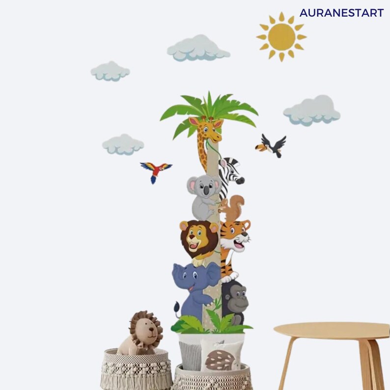Baby Safari Animals Wall Decal: Nursery Coconut Tree Sticker