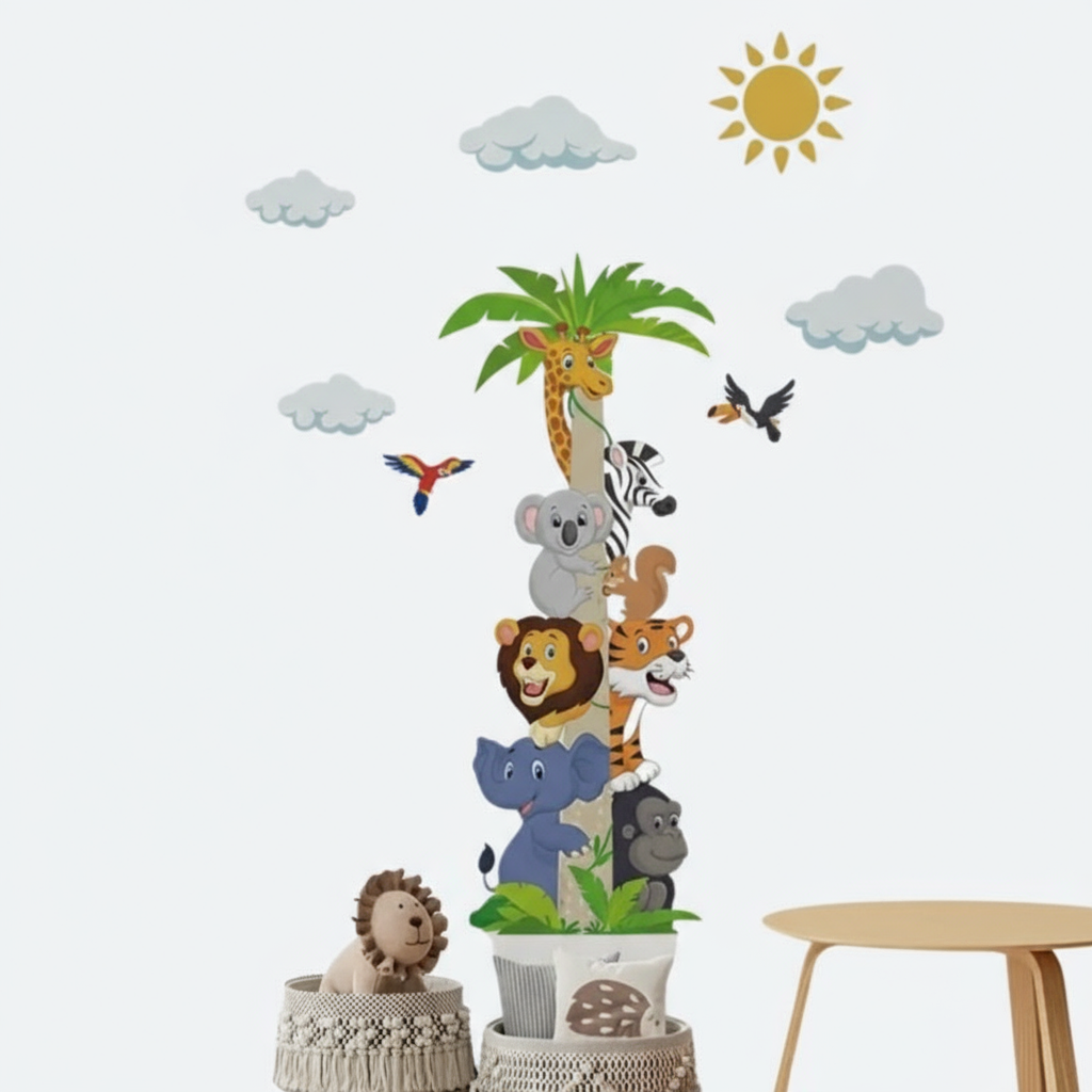 Jungle Animal Height Chart Wall Stickers – Kids Room Safari Wall Décor