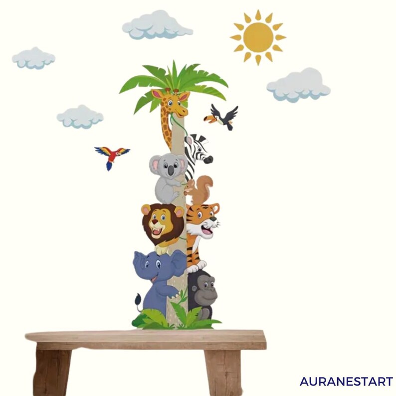 Baby Safari Animals Wall Decal: Nursery Coconut Tree Sticker