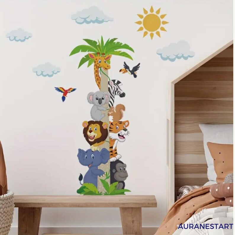 Baby Safari Animals Wall Decal: Nursery Coconut Tree Sticker