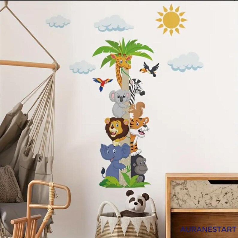 Baby Safari Animals Wall Decal: Nursery Coconut Tree Sticker