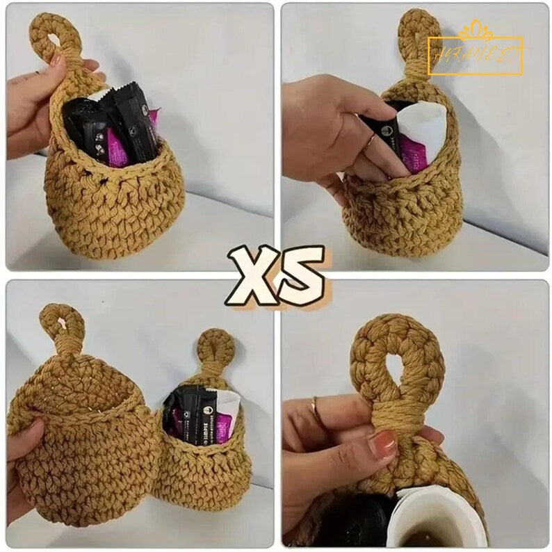 Handcrafted Woven Rope Basket: Rustic Home Storage & Wall Decor