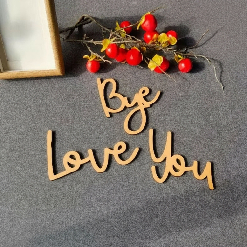 Wooden “Bye Love You” Wall Décor – Handmade Script Letter Cutouts