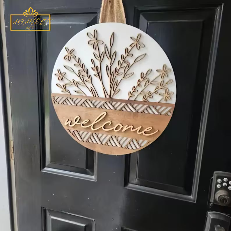 3D Wooden Welcome Door Hanger: Floral Entryway Decor
