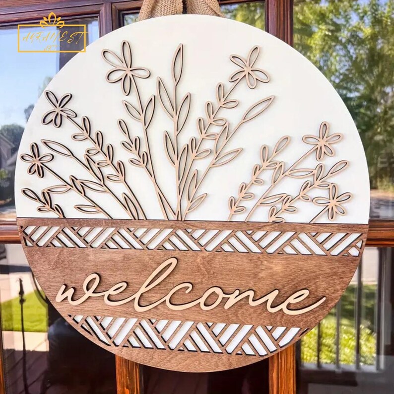 3D Wooden Welcome Door Hanger: Floral Entryway Decor