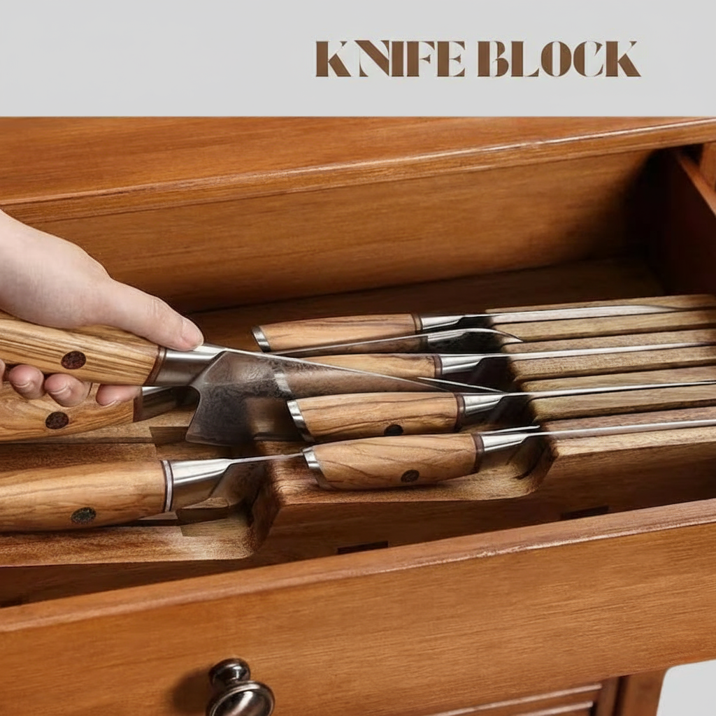 Magnetic Walnut Knife Block – Stylish Double-Sided Countertop Organizer for Modern Kitchens