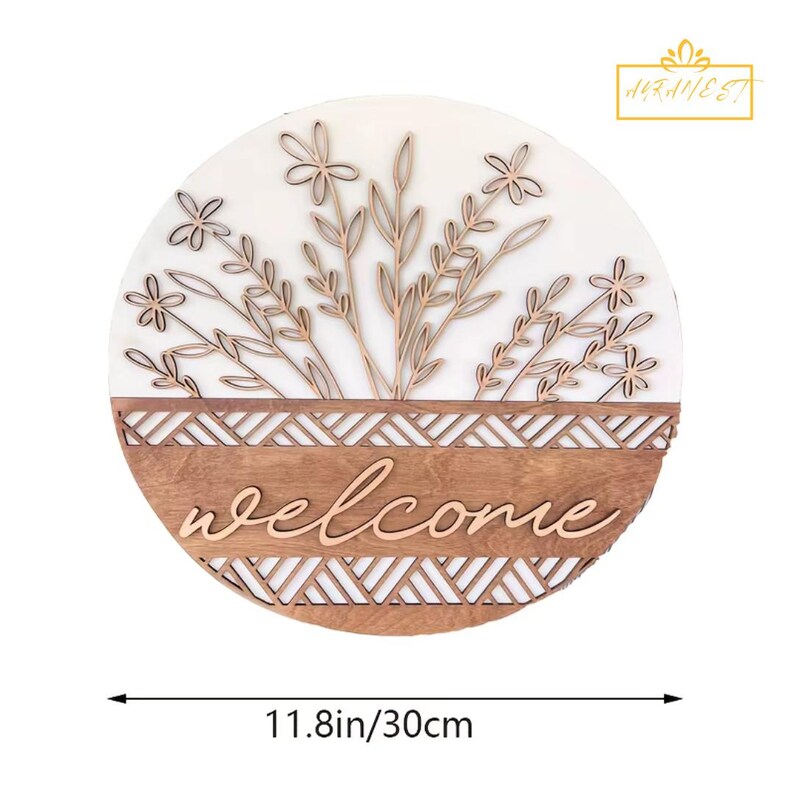 Engraved Wooden Welcome Door Hanger: Floral Front Door Decor