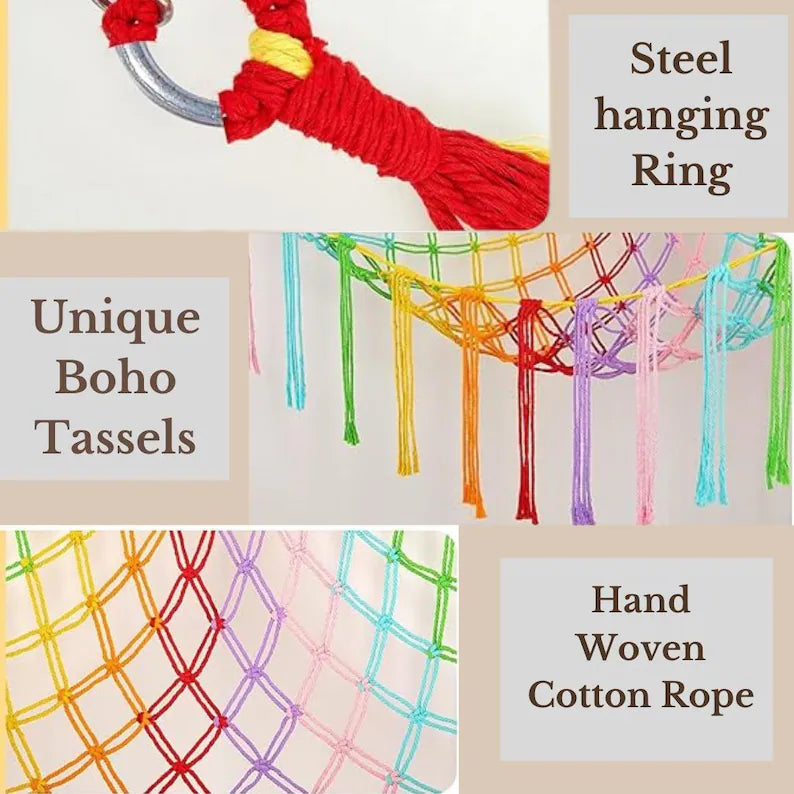 Macrame Toy Hammock: Boho Nursery Corner Storage