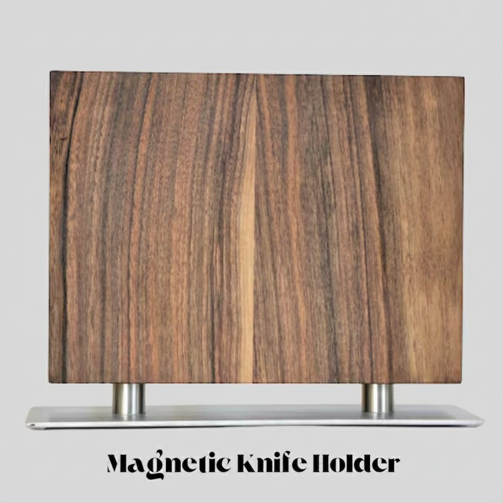 Magnetic Walnut Knife Block – Stylish Double-Sided Countertop Organizer for Modern Kitchens