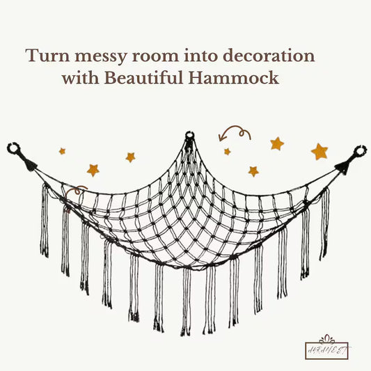 Macrame Toy Hammock: Boho Nursery Corner Storage