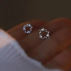 Shiny Zirconia Flower Stud Earrings for Women Light Luxury Elegant Jewelry
