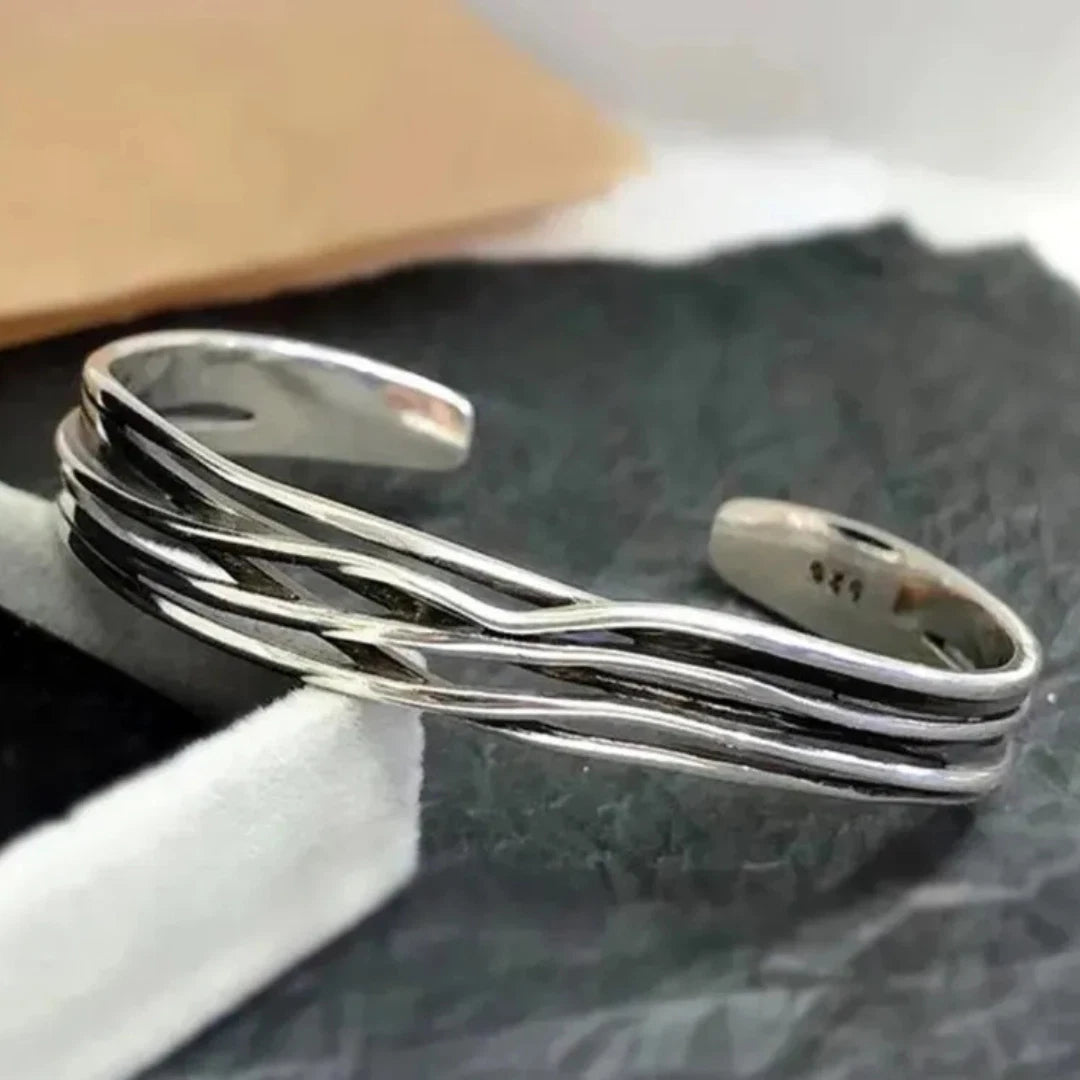 Sterling Silver Men's Braided Cuff Bracelet, Adjustable Open Cuff Bracelet