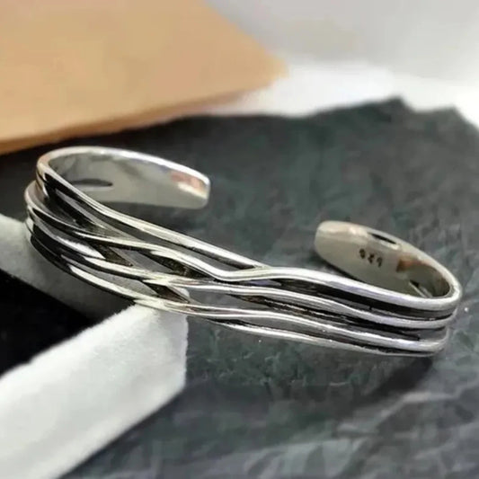 Sterling Silver Men's Braided Cuff Bracelet, Adjustable Open Cuff Bracelet