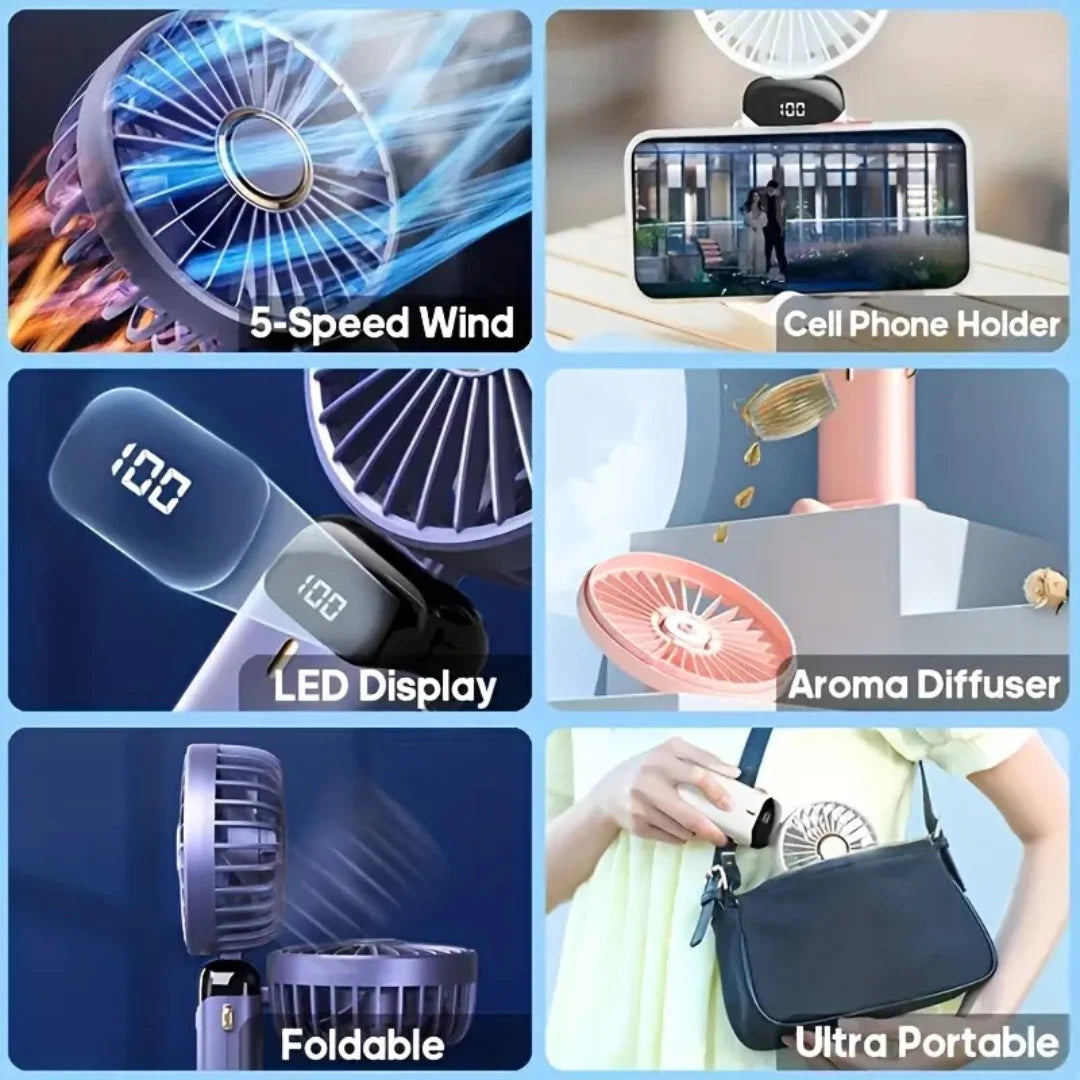 HandHeld Fan USB Rechargeable Fans 5 Speeds Mini Fan Foldable Desktop New