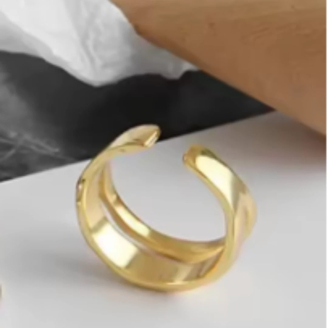 Silver Double Layer Thumb Ring, Adjustable Stackable Chunky Thick Ring