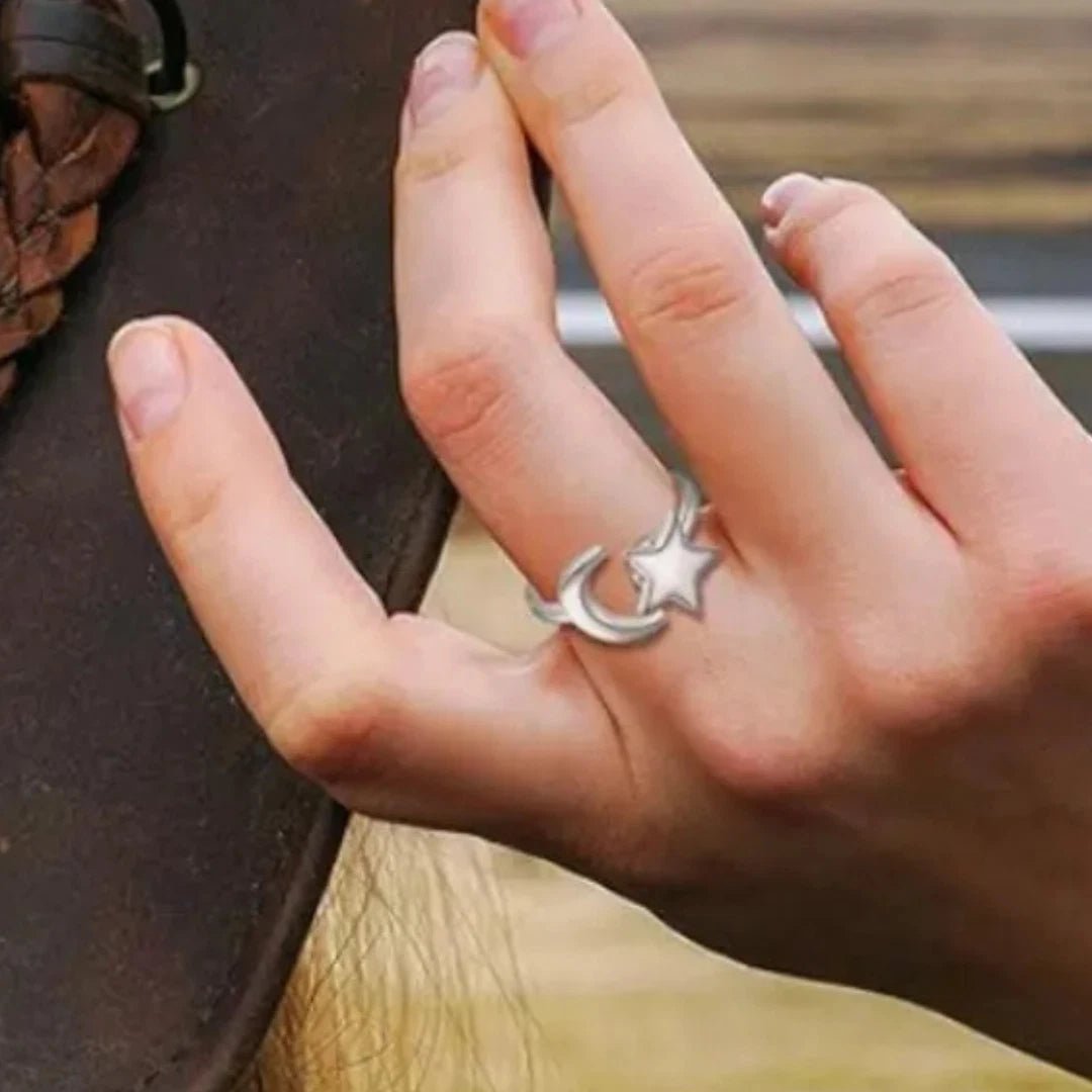 Silver Adjustable Rings Spinner Anti Anxiety Moon and Star Ring