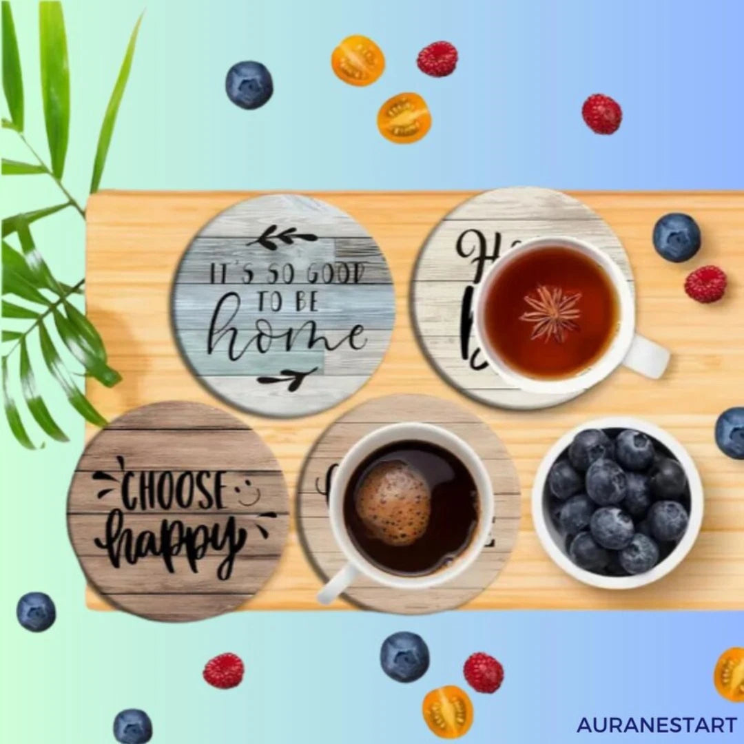 8pcs Wooden Coffee Cup Coasters Set - Heat Resistant & Decorative Tableware Mats
