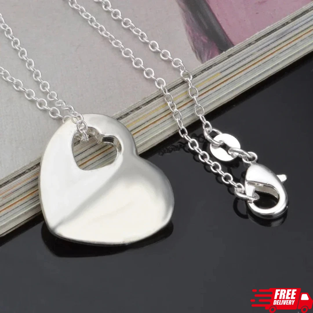 Romantic Heart Pendant Sterling Silver Necklace for Women girls Gift Jewelry
