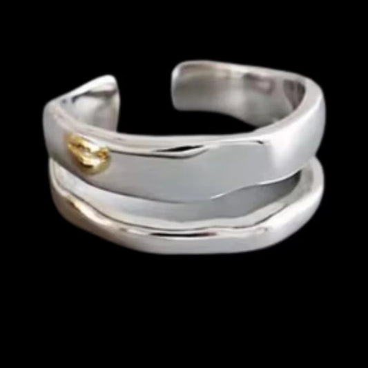 Sterling Silver Double Layer Thumb Ring, Adjustable Stackable Chunky Thick Ring