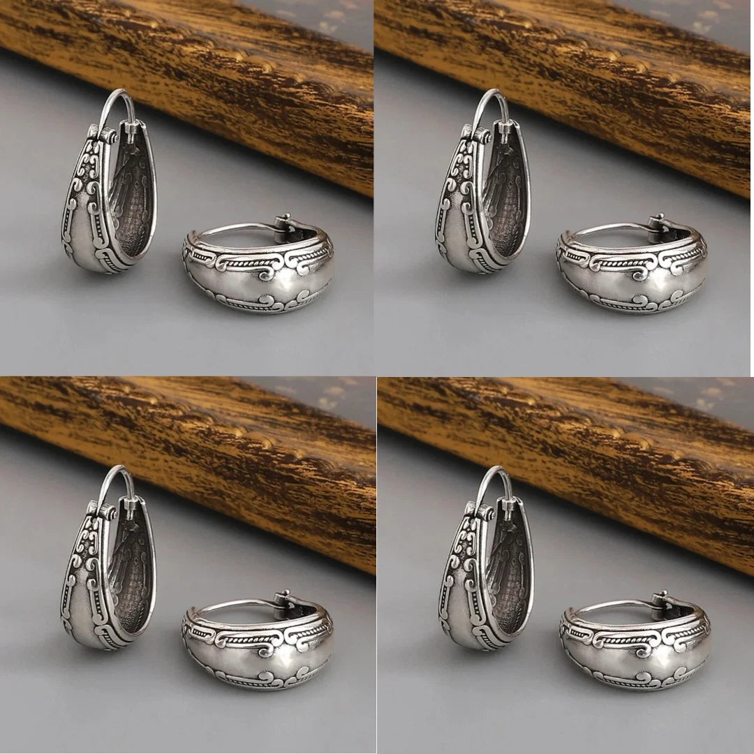 Vintage Silver Hoop Earrings for Women Retro Bohemian Earrings Ethnic Jewellery