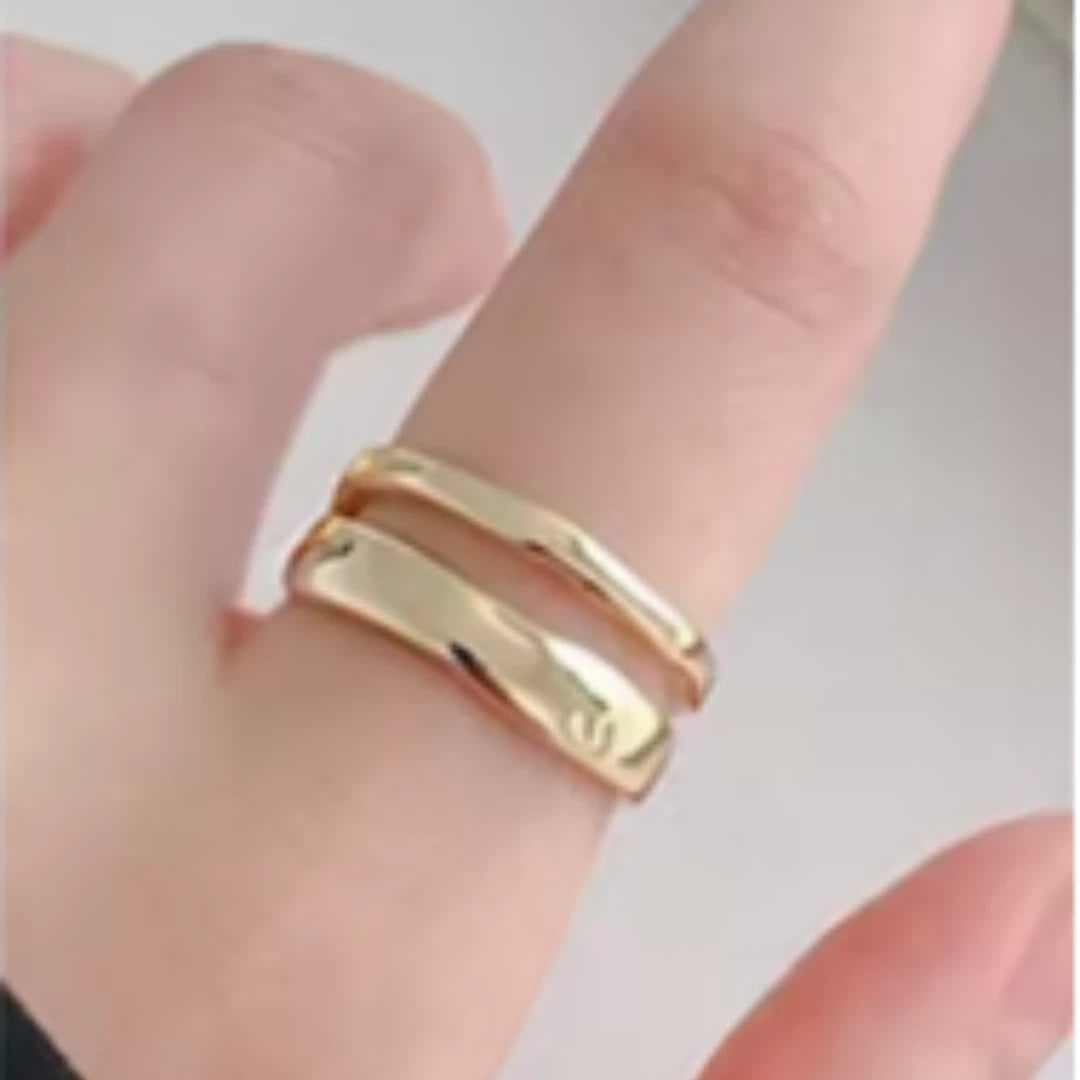 Silver Double Layer Thumb Ring, Adjustable Stackable Chunky Thick Ring