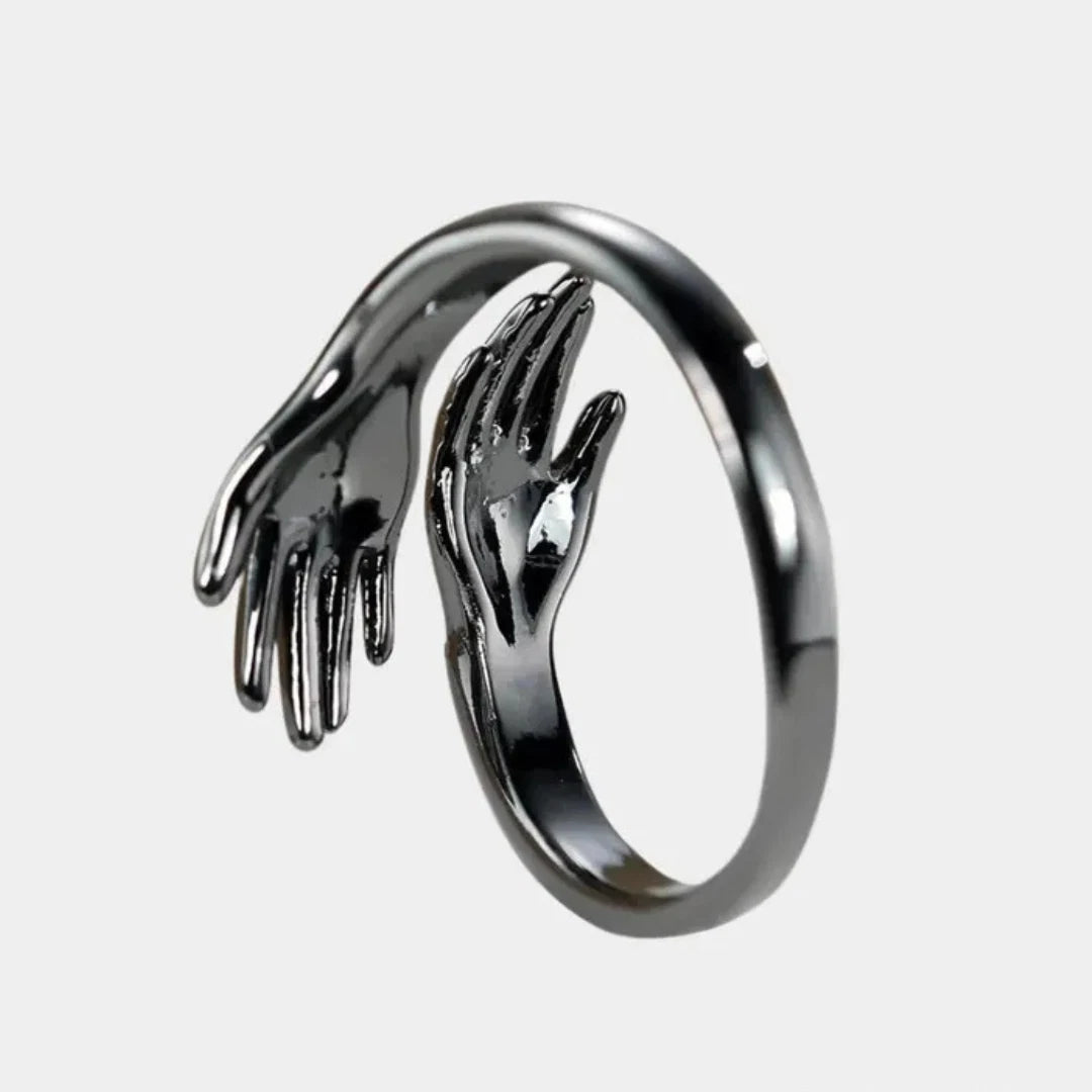 Adjustable Silver Love Hug Ring Band Open Finger Fully Jewellery