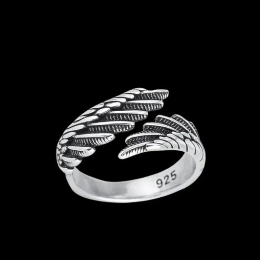 Angel Wing Ring, Guardian Boho Angel wing ring, Silver Adjustable Thumb