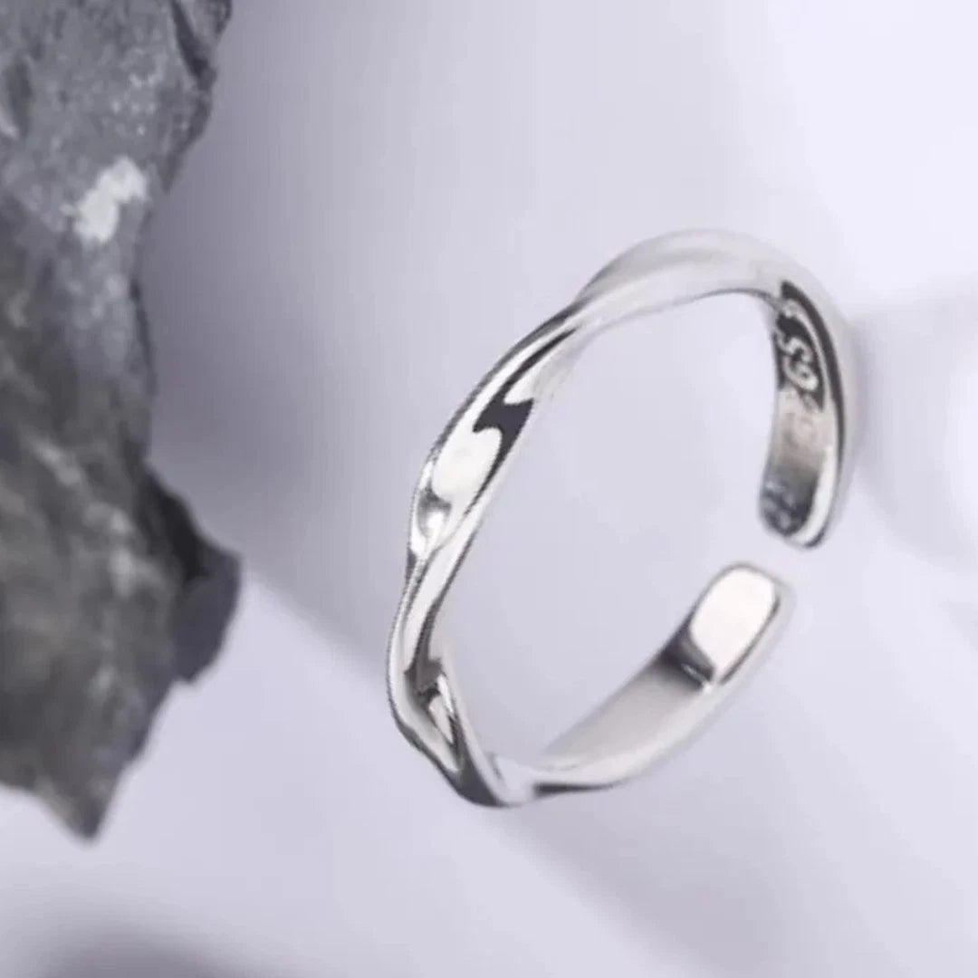 Sterling Silver Twisted Wave Ring Ripple Ring Silver Twist Ring, Skinny Ring